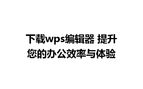 下载wps编辑器 提升您的办公效率与体验