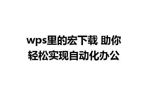 wps里的宏下载 助你轻松实现自动化办公