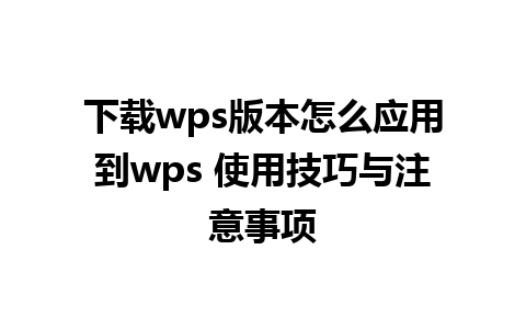 下载wps版本怎么应用到wps 使用技巧与注意事项