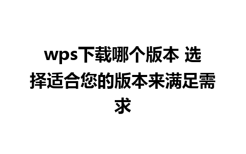 wps下载哪个版本 选择适合您的版本来满足需求