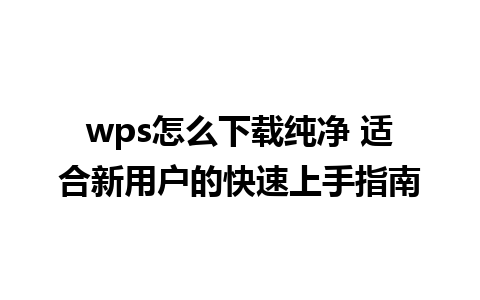 wps怎么下载纯净 适合新用户的快速上手指南