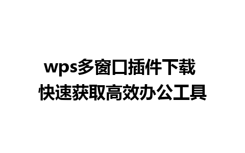 wps多窗口插件下载 快速获取高效办公工具