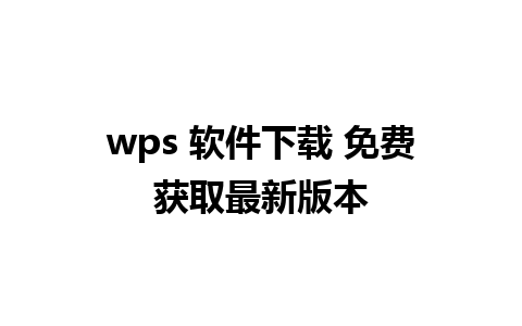 wps 软件下载 免费获取最新版本