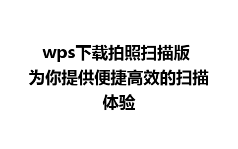 wps下载拍照扫描版 为你提供便捷高效的扫描体验