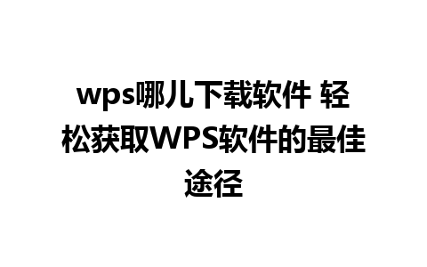 wps哪儿下载软件 轻松获取WPS软件的最佳途径