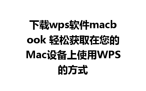 下载wps软件macbook 轻松获取在您的Mac设备上使用WPS的方式