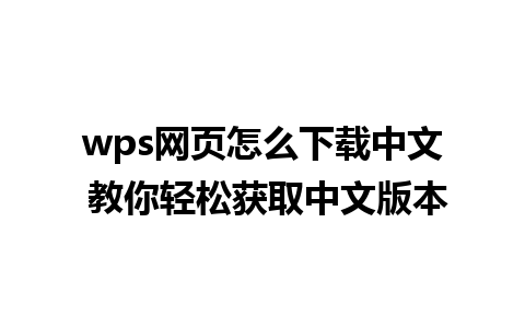 wps网页怎么下载中文 教你轻松获取中文版本