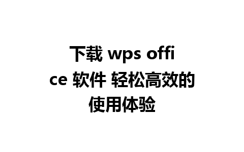 下载 wps office 软件 轻松高效的使用体验