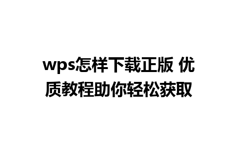 wps怎样下载正版 优质教程助你轻松获取