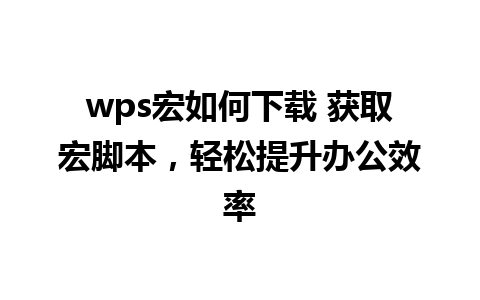 wps宏如何下载 获取宏脚本，轻松提升办公效率