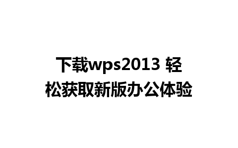 下载wps2013 轻松获取新版办公体验