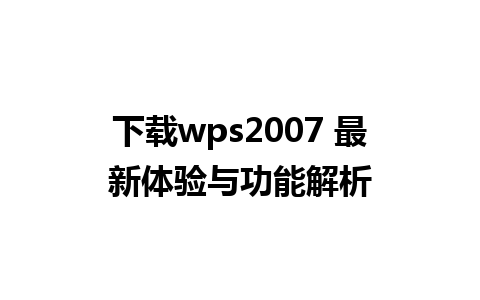 下载wps2007 最新体验与功能解析