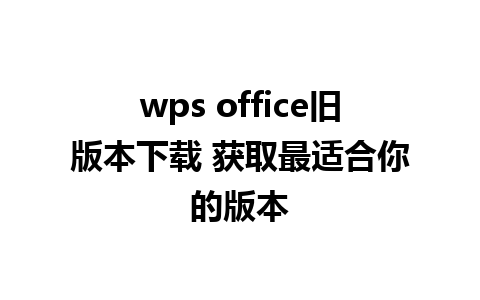 wps office旧版本下载 获取最适合你的版本