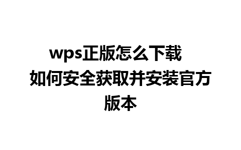 wps正版怎么下载  如何安全获取并安装官方版本