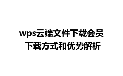 wps云端文件下载会员 下载方式和优势解析