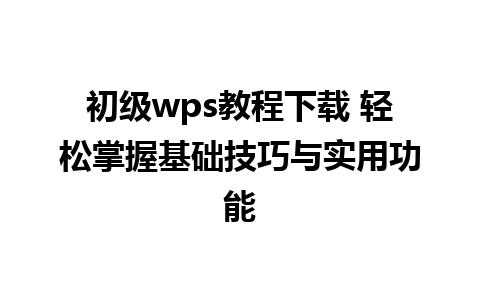 初级wps教程下载 轻松掌握基础技巧与实用功能