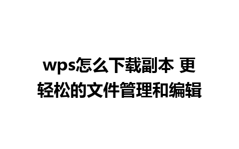 wps怎么下载副本 更轻松的文件管理和编辑