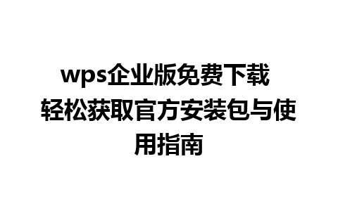 wps企业版免费下载 轻松获取官方安装包与使用指南