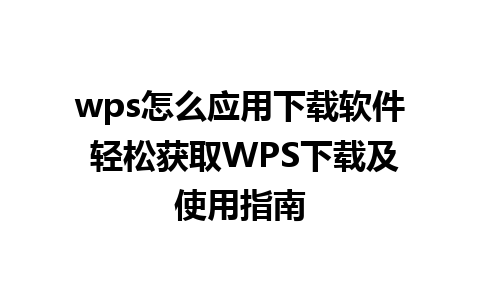 wps怎么应用下载软件 轻松获取WPS下载及使用指南