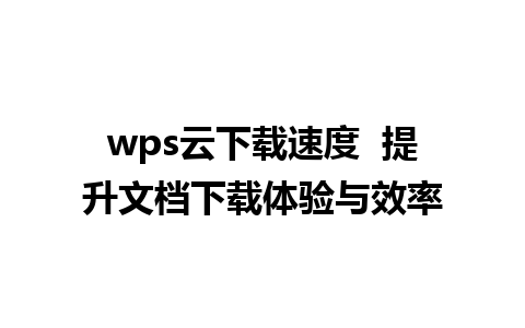 wps云下载速度  提升文档下载体验与效率