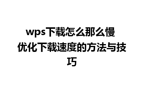 wps下载怎么那么慢 优化下载速度的方法与技巧