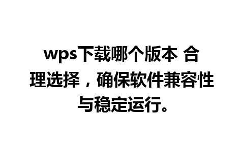 wps下载哪个版本 合理选择，确保软件兼容性与稳定运行。