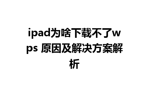 ipad为啥下载不了wps 原因及解决方案解析