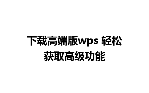 下载高端版wps 轻松获取高级功能