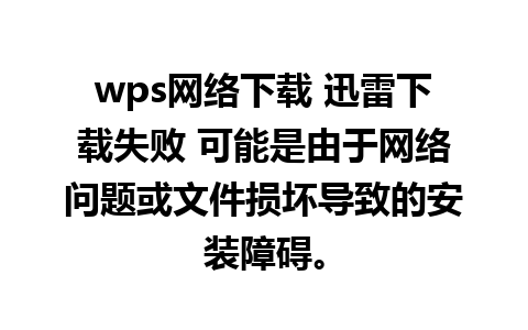 wps网络下载 迅雷下载失败 可能是由于网络问题或文件损坏导致的安装障碍。