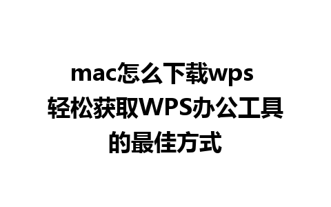 mac怎么下载wps 轻松获取WPS办公工具的最佳方式