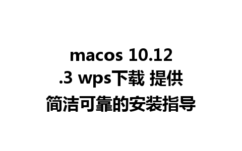 macos 10.12.3 wps下载 提供简洁可靠的安装指导