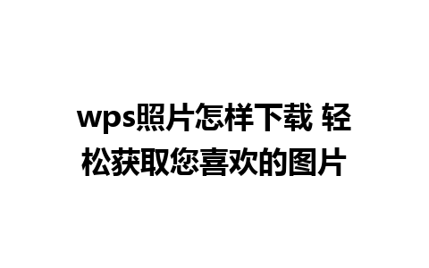 wps照片怎样下载 轻松获取您喜欢的图片