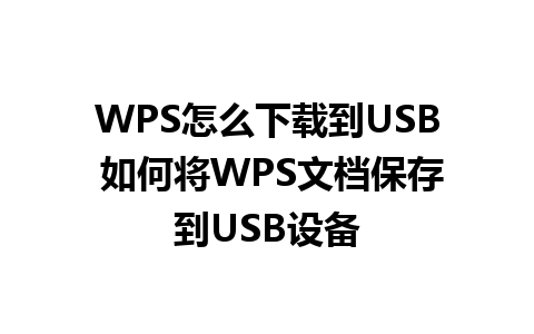 WPS怎么下载到USB 如何将WPS文档保存到USB设备