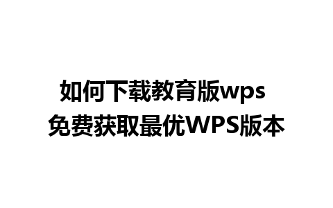 如何下载教育版wps 免费获取最优WPS版本