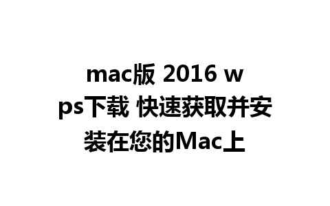 mac版 2016 wps下载 快速获取并安装在您的Mac上