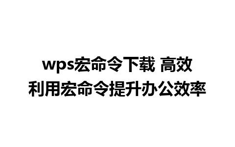 wps宏命令下载 高效利用宏命令提升办公效率