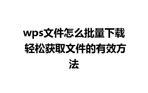 wps文件怎么批量下载 轻松获取文件的有效方法