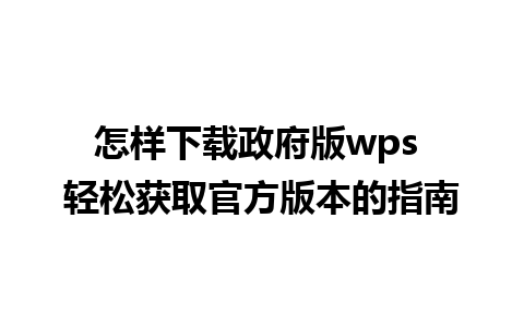 怎样下载政府版wps 轻松获取官方版本的指南