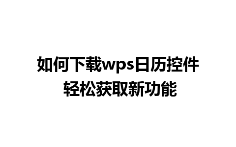 如何下载wps日历控件 轻松获取新功能