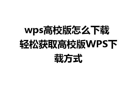 wps高校版怎么下载 轻松获取高校版WPS下载方式