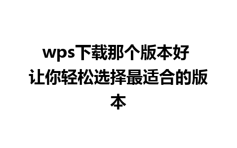 wps下载那个版本好 让你轻松选择最适合的版本