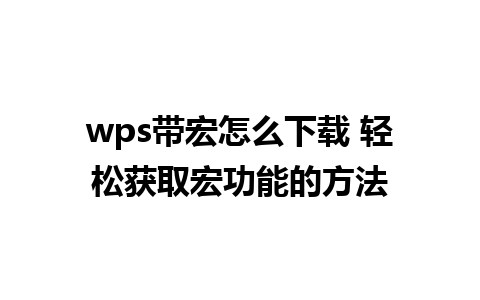 wps带宏怎么下载 轻松获取宏功能的方法