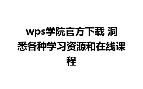 wps学院官方下载 洞悉各种学习资源和在线课程