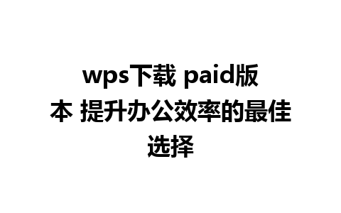 wps下载 paid版本 提升办公效率的最佳选择