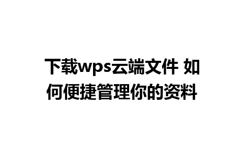 下载wps云端文件 如何便捷管理你的资料 