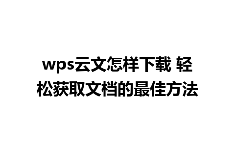 wps云文怎样下载 轻松获取文档的最佳方法