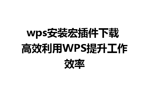 wps安装宏插件下载 高效利用WPS提升工作效率