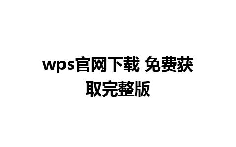 wps官网下载 免费获取完整版