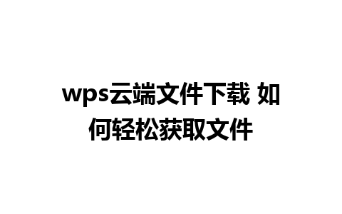 wps云端文件下载 如何轻松获取文件