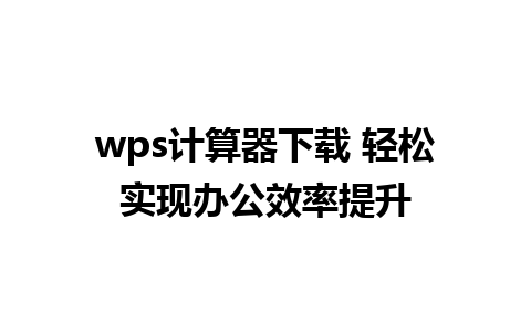 wps计算器下载 轻松实现办公效率提升